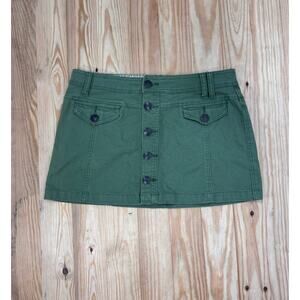 Soundgirl Y2K Green Jean Skirt Measures Full Front Buttons, Pockets Women’s 30